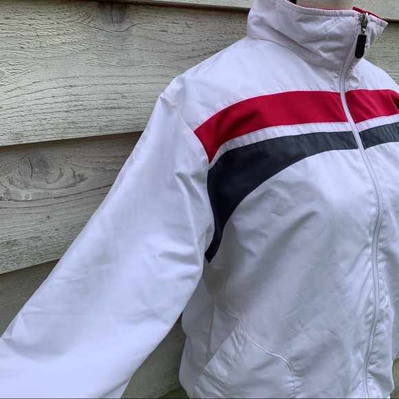 Vintage 90s Striped Detail Zip Front Long Sleeve Mock Neck Athletic Track Jacket - Picture 11 of 16